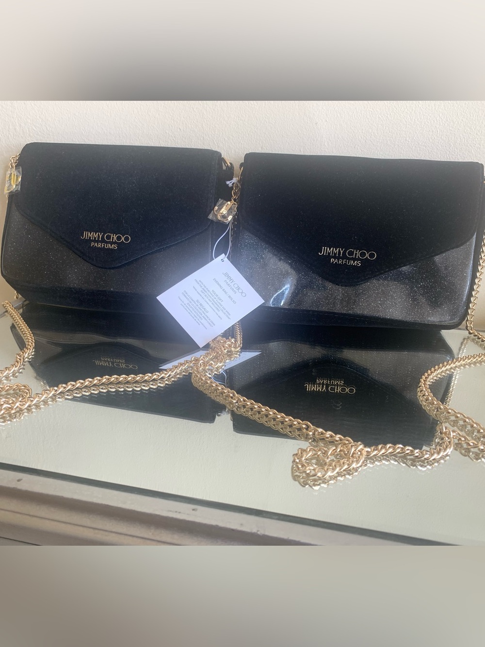 (Lot X 2)JIMMY CHOO Faux Velour Glitter Crossbody Bags-Black-NWT/LNWT